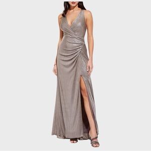 Adrianna Papell Women’s Sleeveless V-Neckline Long Metallic Jersey Dress 12 NWT